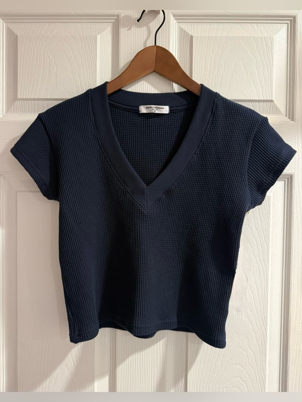 Perfectwhitetee jada waffle boxy v-neck - navy